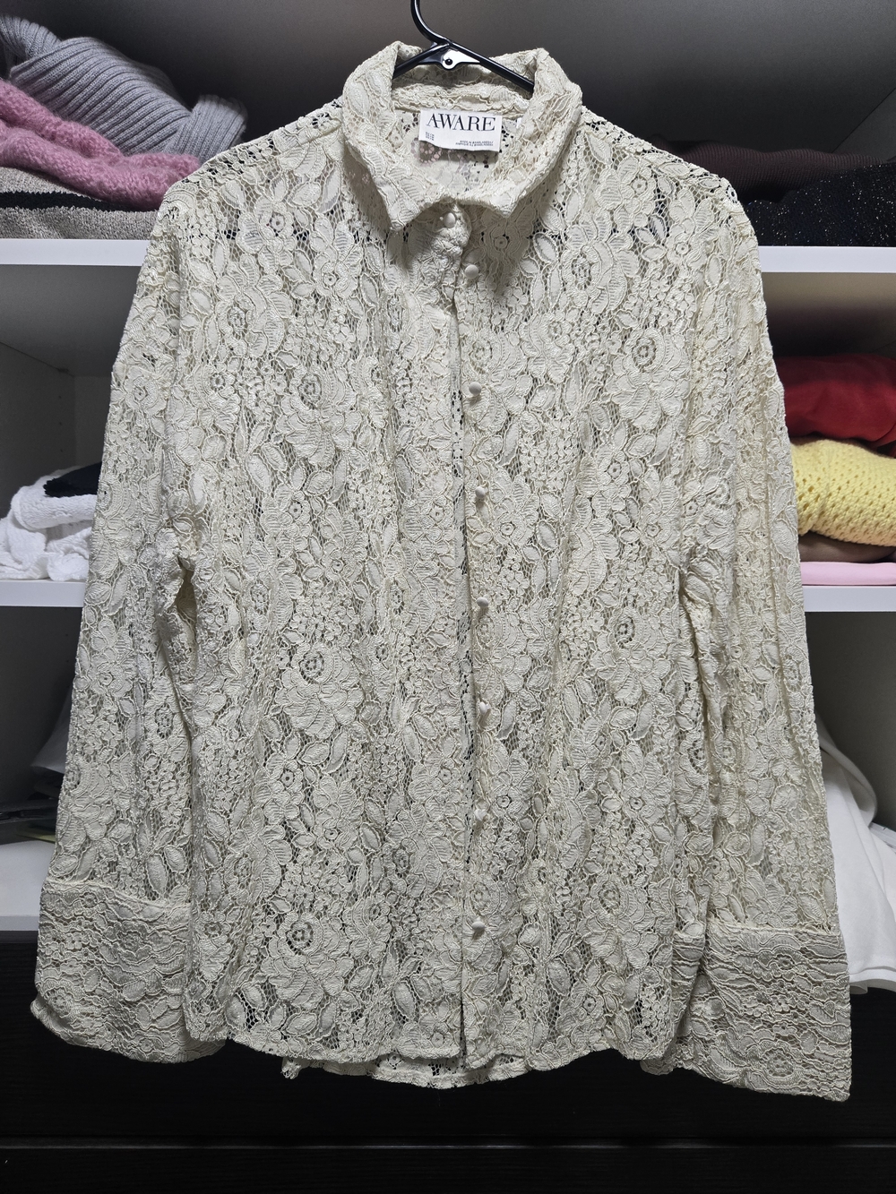 Lace Button-Down Shirt in Cream